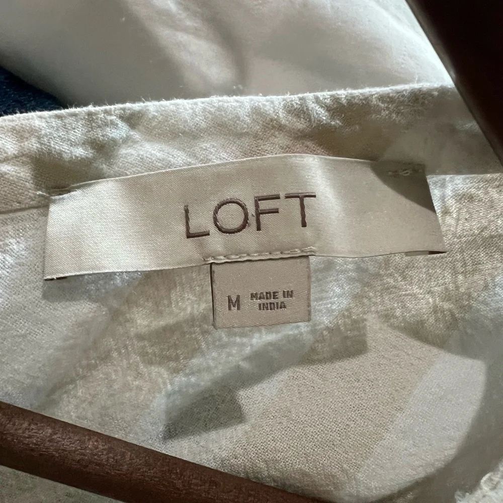 Effortless Coastal Linen Top – Cream Cabana Stripes, M LOFT - Picture 4 of 5